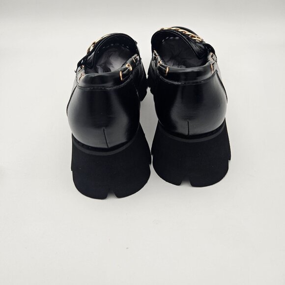 SPR&JOY Black Vegan Leather Lug Sole Loafer Gold Tone Hardware Womens Sz 10 NEW - Picture 6 of 9